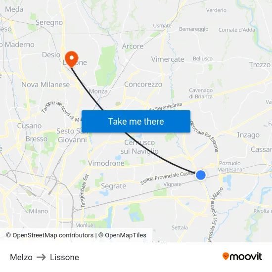 Melzo to Lissone map