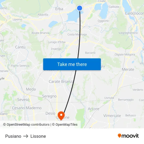 Pusiano to Lissone map