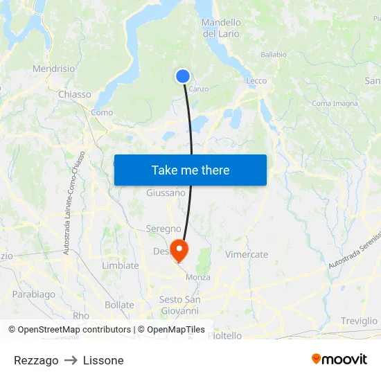 Rezzago to Lissone map