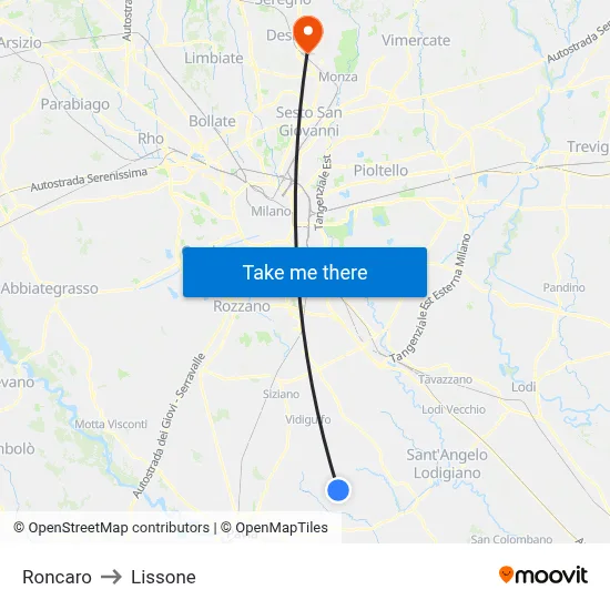 Roncaro to Lissone map