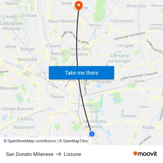 San Donato Milanese to Lissone map