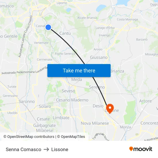 Senna Comasco to Lissone map