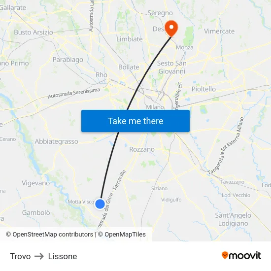 Trovo to Lissone map