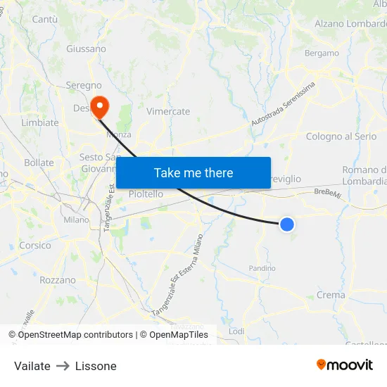 Vailate to Lissone map