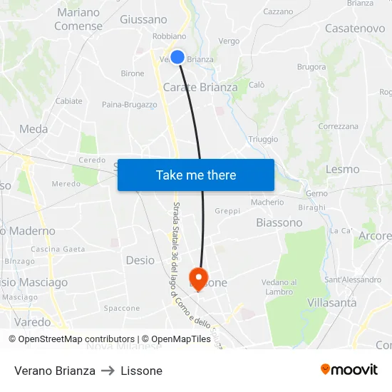 Verano Brianza to Lissone map