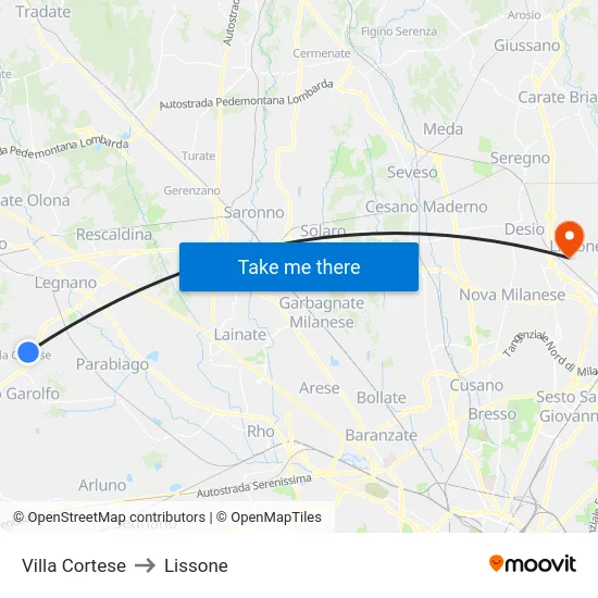 Villa Cortese to Lissone map