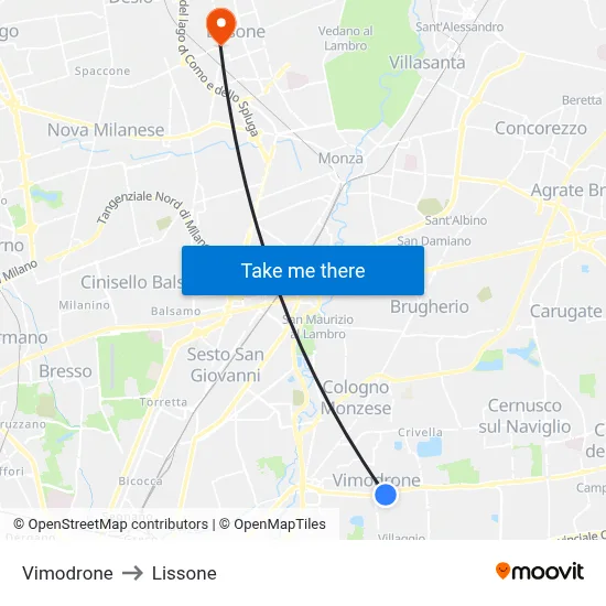 Vimodrone to Lissone map