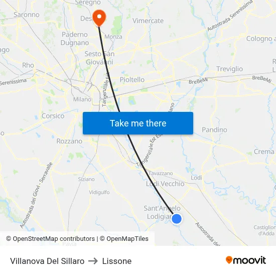 Villanova Del Sillaro to Lissone map