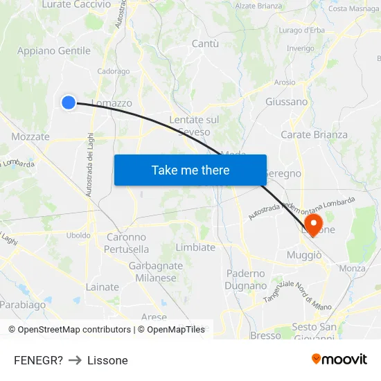 Fenegro to Lissone map