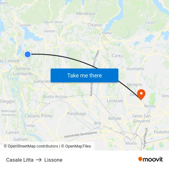 Casale Litta to Lissone map