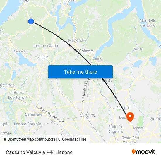 Cassano Valcuvia to Lissone map