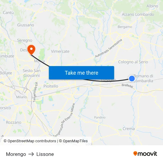Morengo to Lissone map
