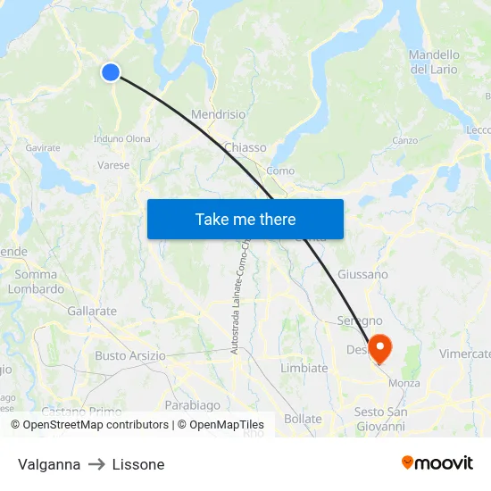 Valganna to Lissone map