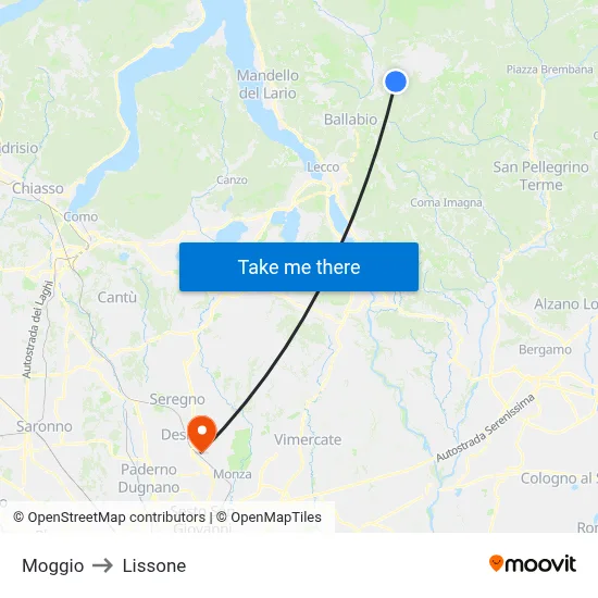 Moggio to Lissone map