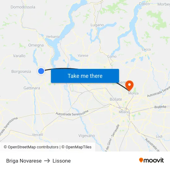 Briga Novarese to Lissone map