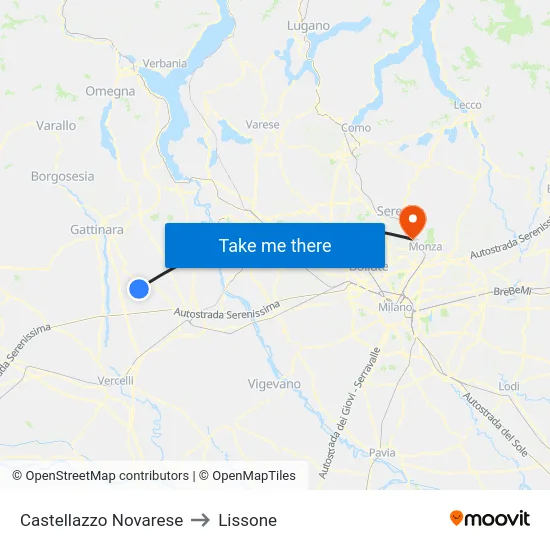 Castellazzo Novarese to Lissone map