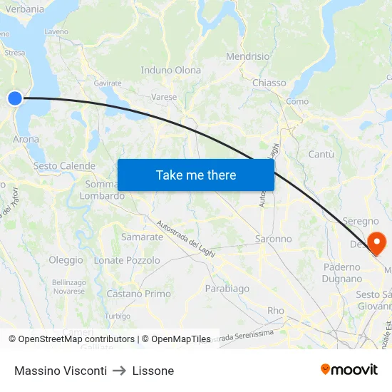 Massino Visconti to Lissone map