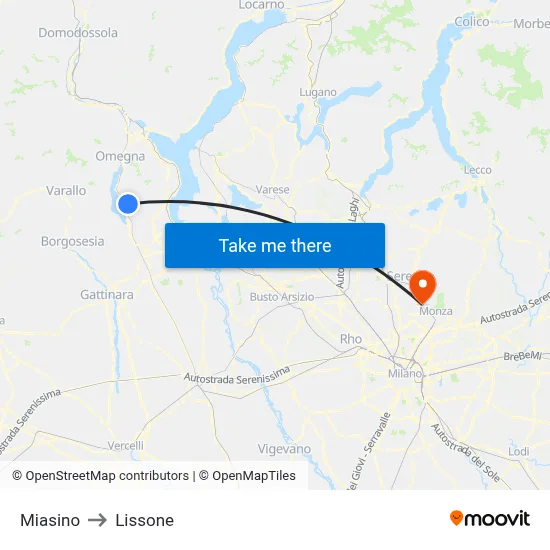 Miasino to Lissone map