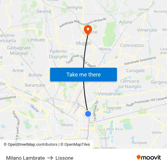 Milano Lambrate to Lissone map