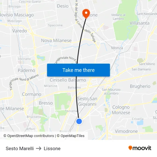 Sesto Marelli to Lissone map