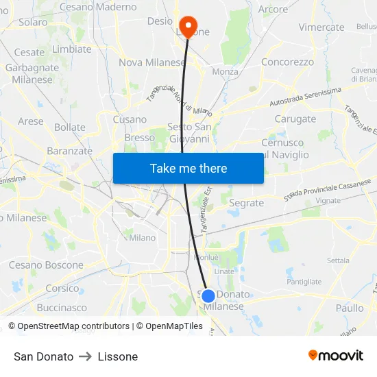 San Donato to Lissone map