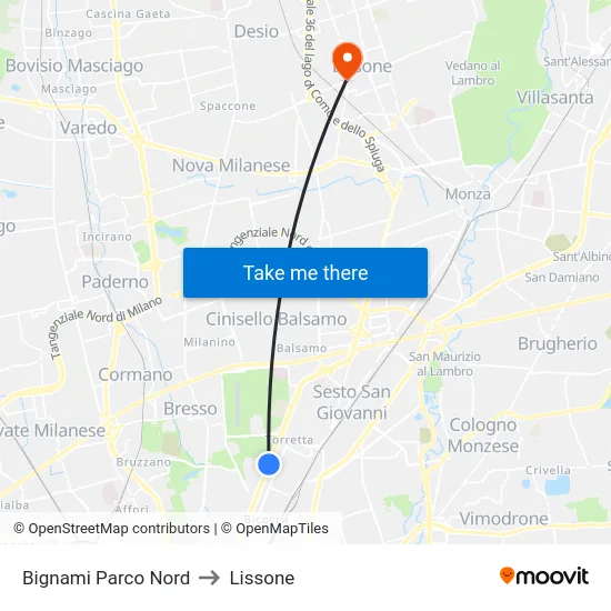 Bignami Parco Nord to Lissone map