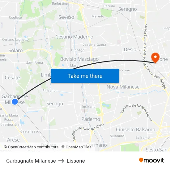 Garbagnate Milanese to Lissone map