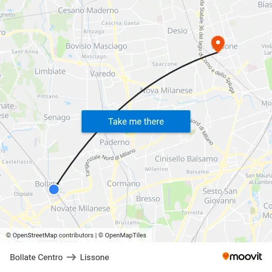 Bollate Centro to Lissone map