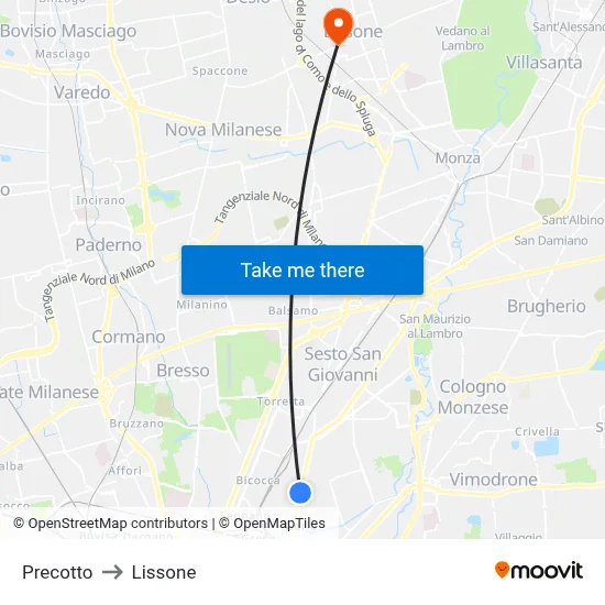 Precotto to Lissone map