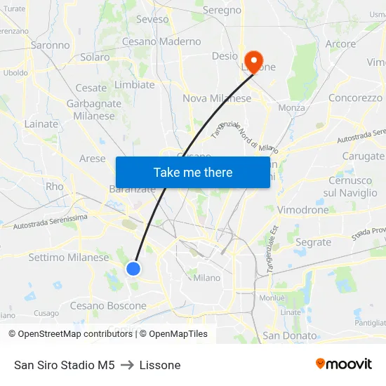 San Siro Stadio M5 to Lissone map
