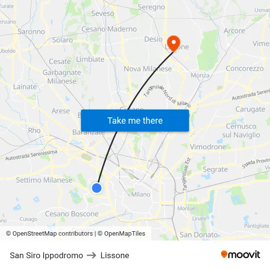 San Siro Ippodromo to Lissone map
