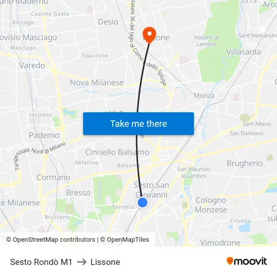 Sesto Rondò M1 to Lissone map
