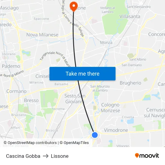 Cascina Gobba to Lissone map
