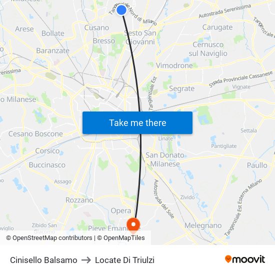 Cinisello Balsamo to Locate Di Triulzi map