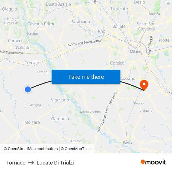 Tornaco to Locate Di Triulzi map