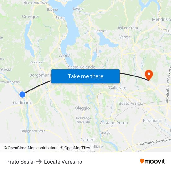 Prato Sesia to Locate Varesino map