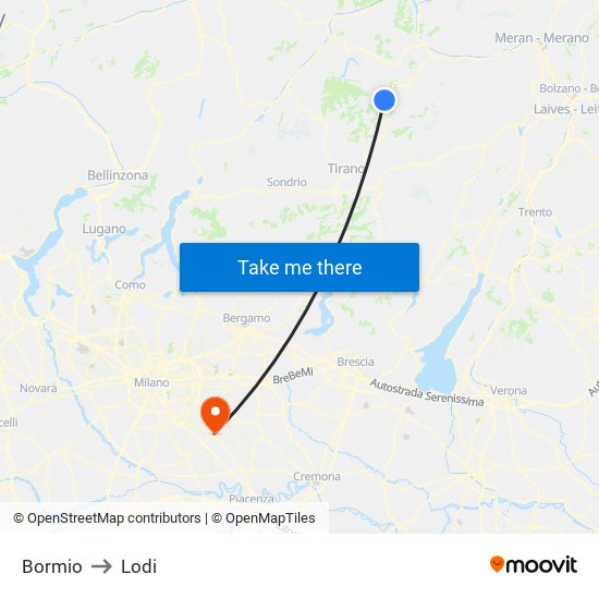 Bormio to Lodi map