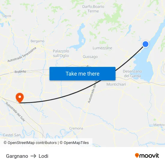 Gargnano to Lodi map
