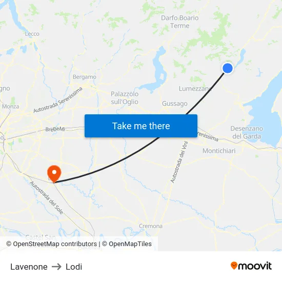 Lavenone to Lodi map