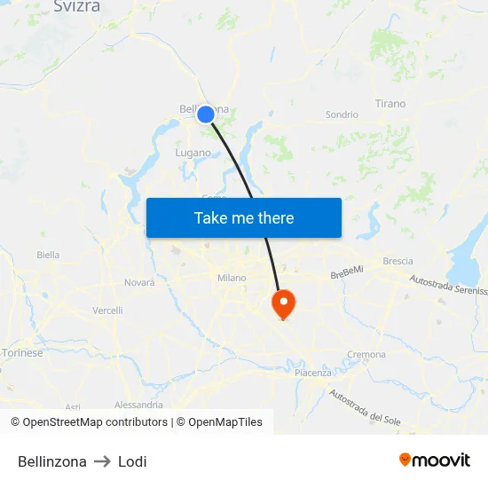 Bellinzona to Lodi map