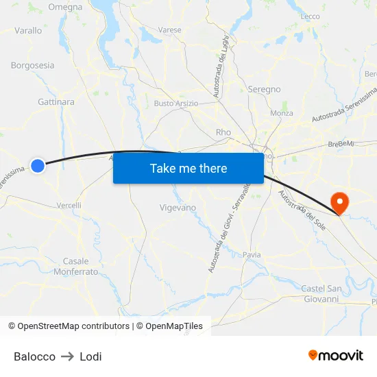 Balocco to Lodi map