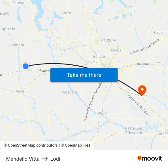 Mandello Vitta to Lodi map
