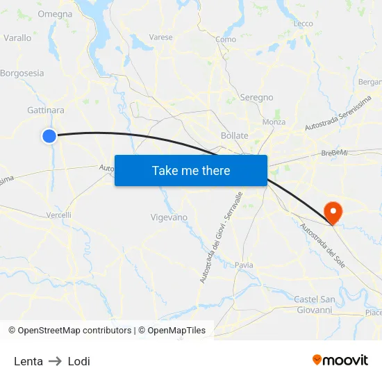 Lenta to Lodi map