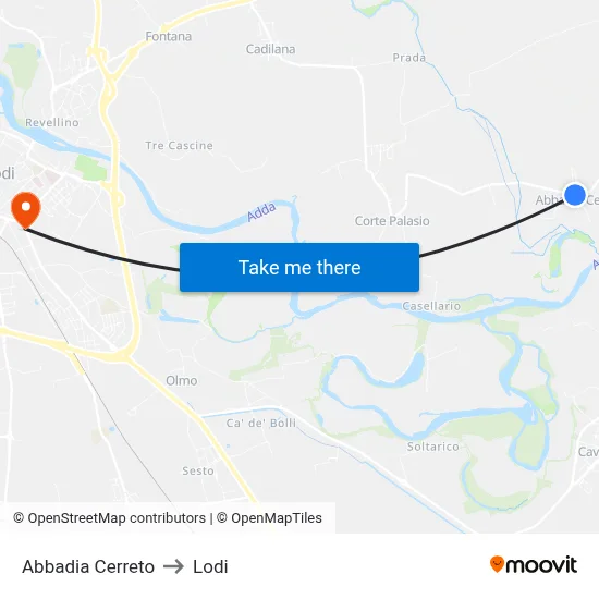 Abbadia Cerreto to Lodi map