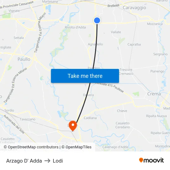 Arzago d'Adda to Lodi map