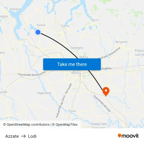 Azzate to Lodi map