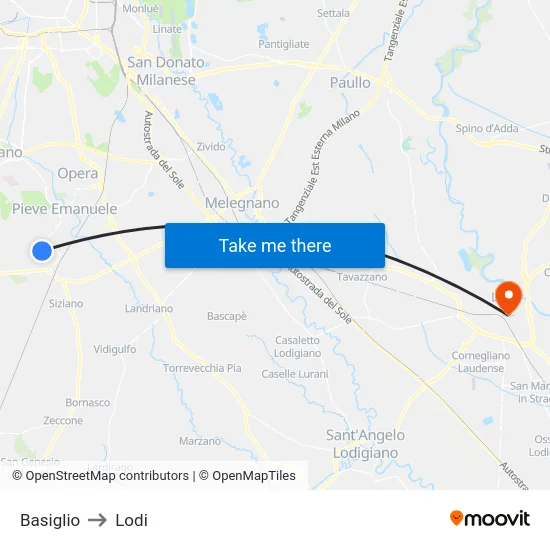 Basiglio to Lodi map