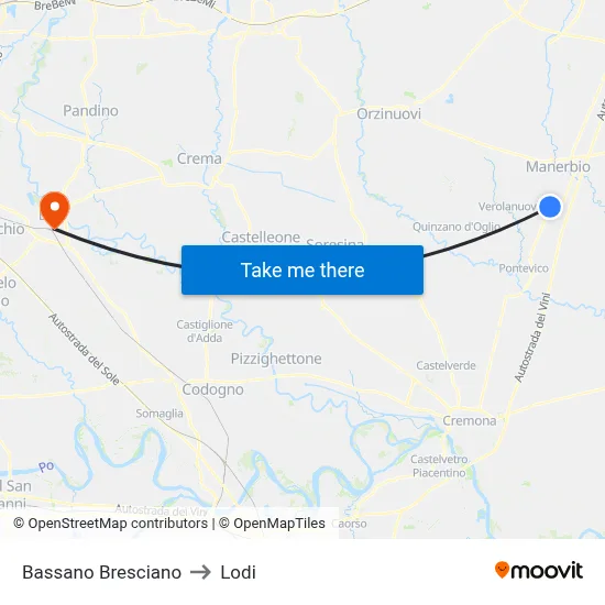 Bassano Bresciano to Lodi map