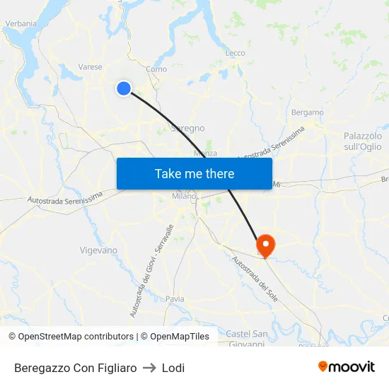 Beregazzo Con Figliaro to Lodi map