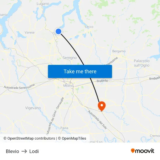 Blevio to Lodi map